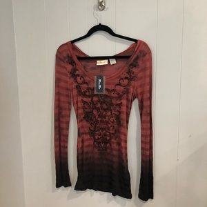 Miss Me Stud Embellished Long Sleeve Ombré Top